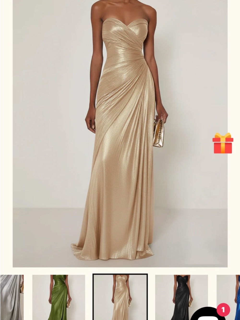 Strapless Gold Ruched Evening Gown - Elegant Wedding Dress